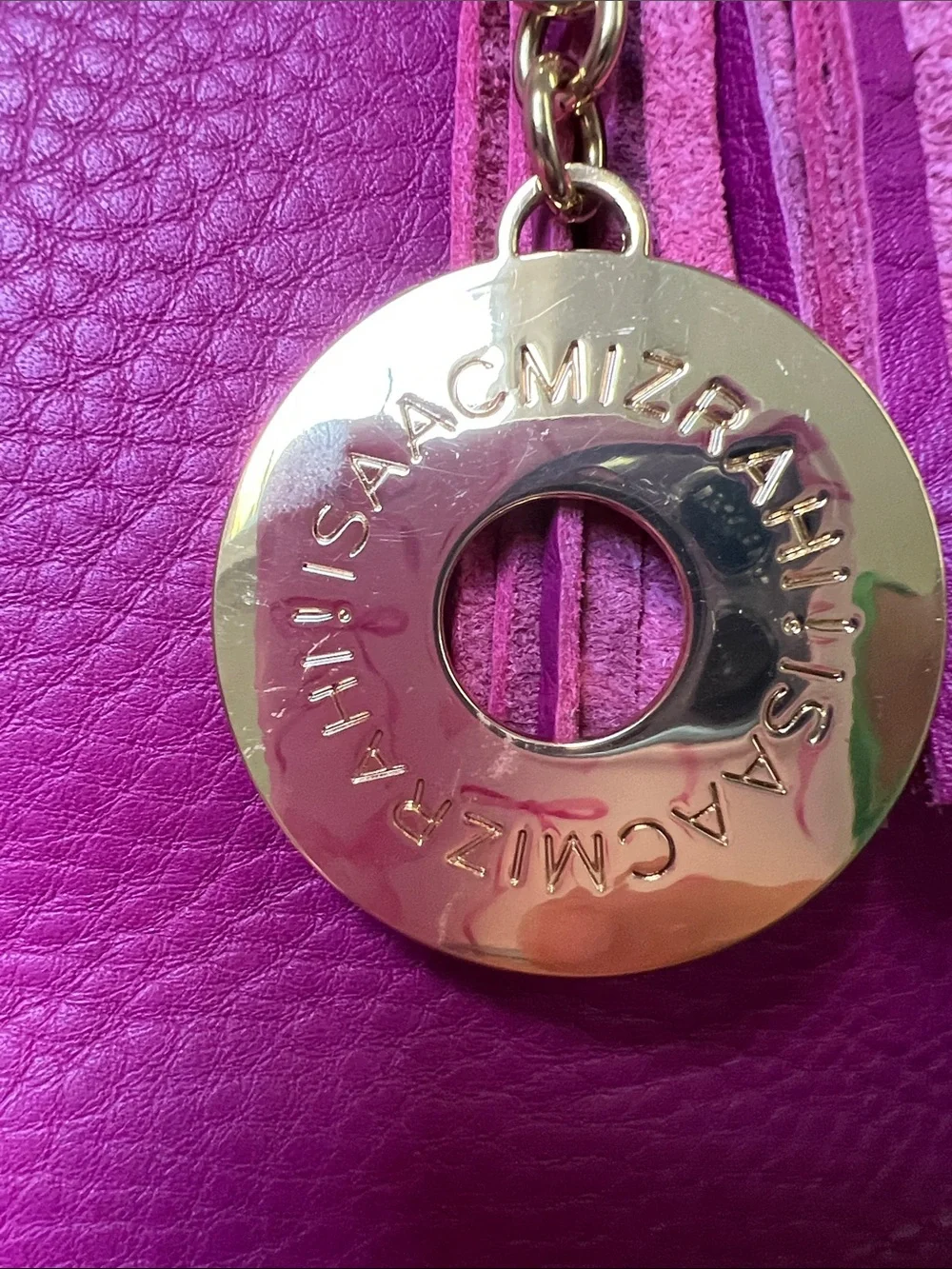 Isaac Mizrahi Fuchsia Leather Hobo with Brown Handle and Gold Hardware